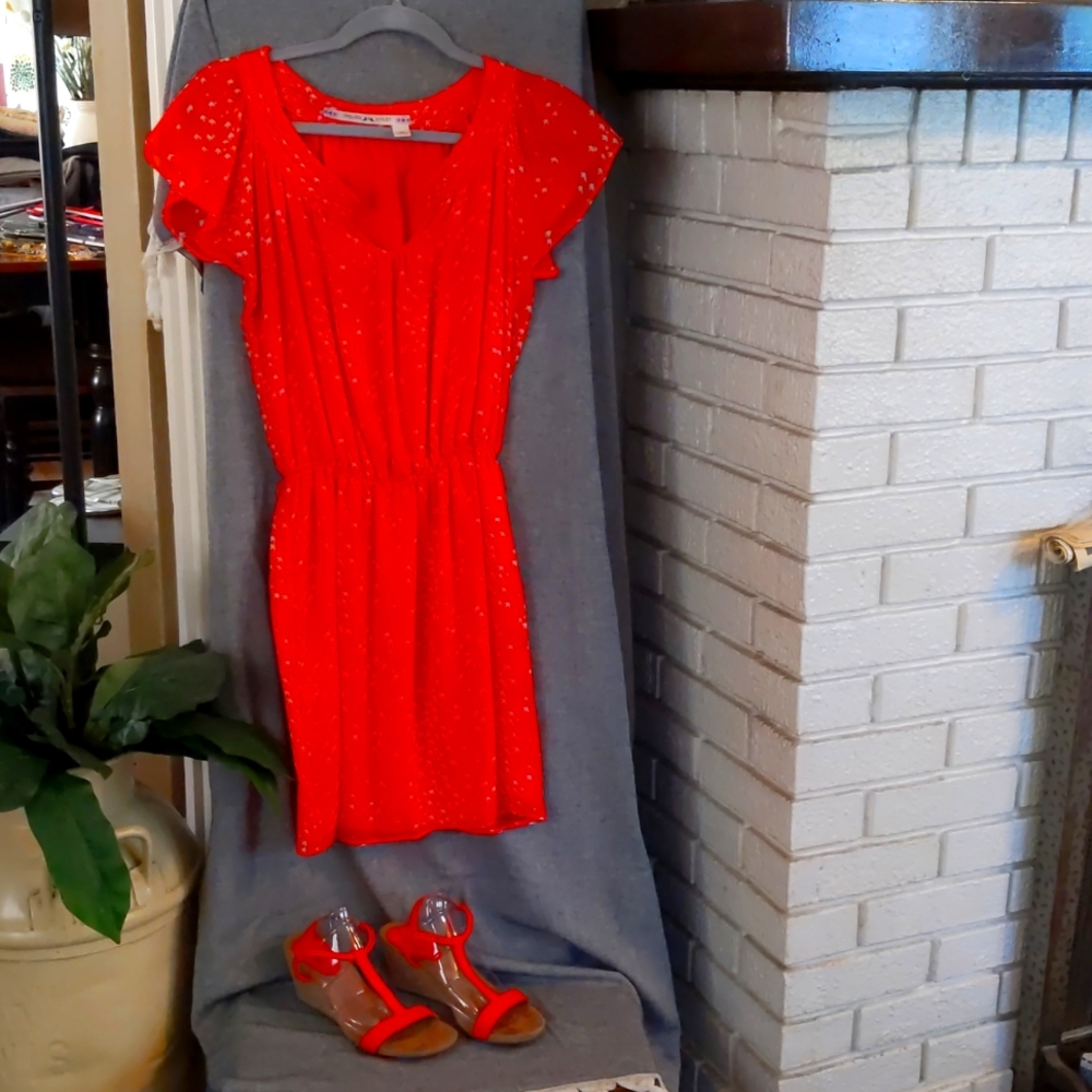 Chelsea & Violet Bird Print Flutter Sleeve Dress